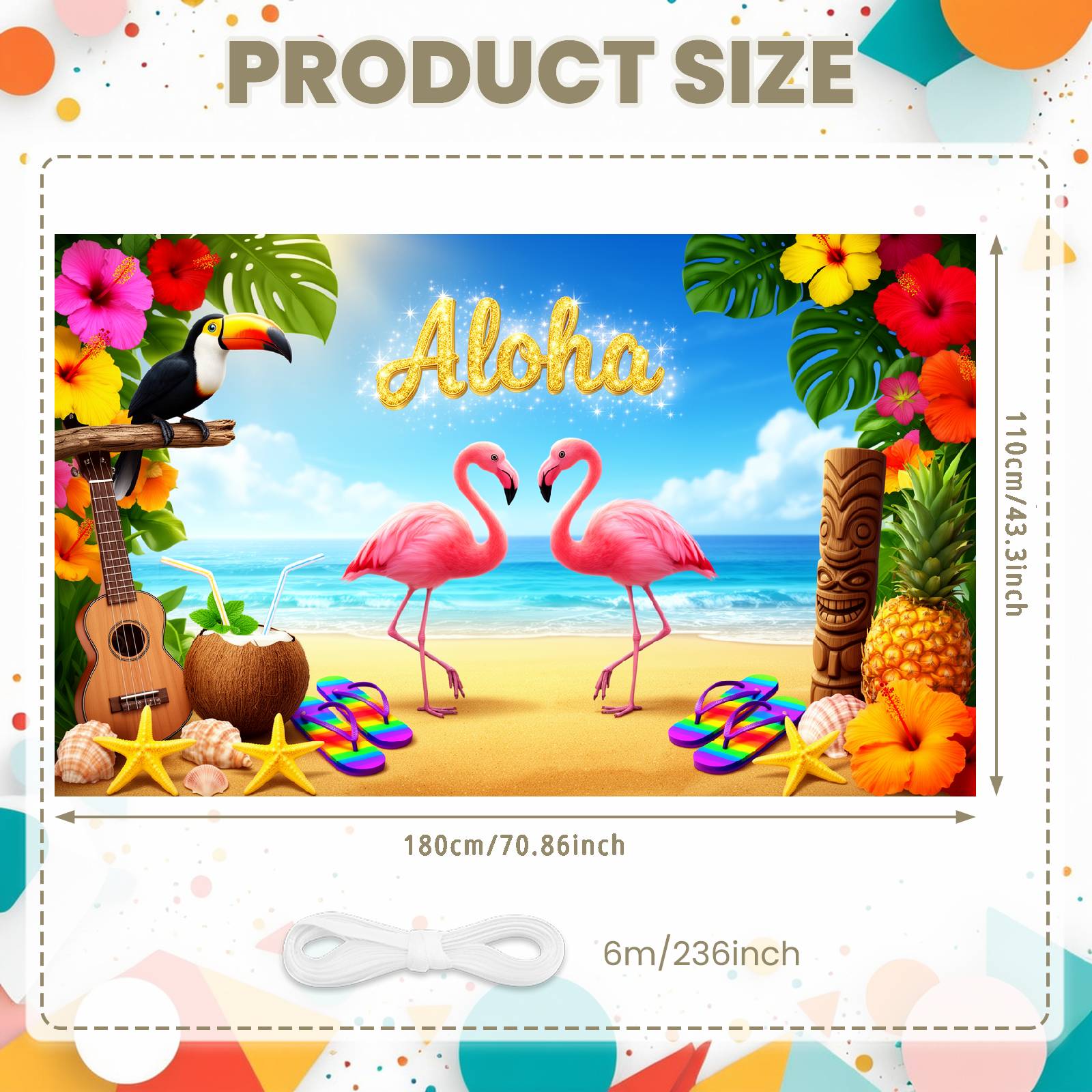 

Summer Display Tiki Totem Summer Event Banner Beach Celebration Banner Ukulele Accent Beach Party Backdrop For Summer