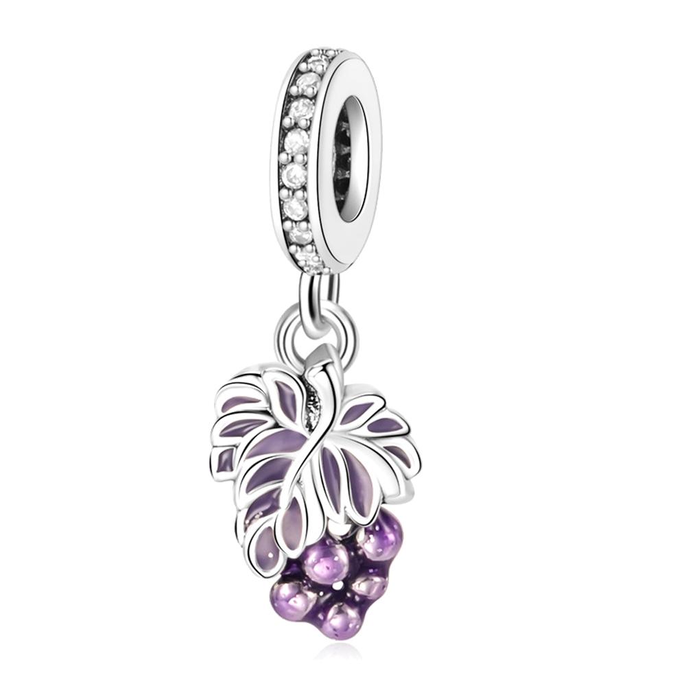 925 Silver Ferris Wheel Beads & Rose & Grapes Dangle Charm Fit Bracelet Boutique Necklace Purple Pendant Gift