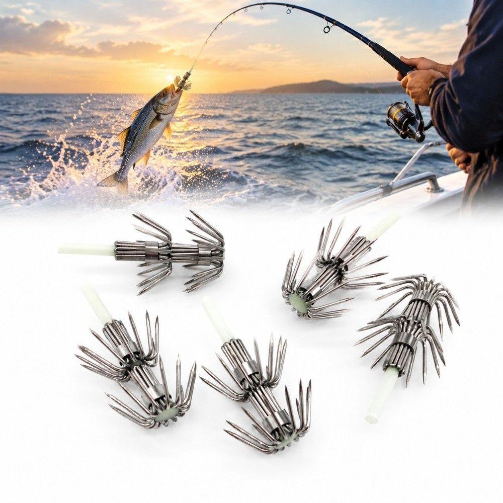 10PCS Stainless Steel Squid Jig Hooks Luminous Jigging Fishhook Lures  Cuttlefish Fishing