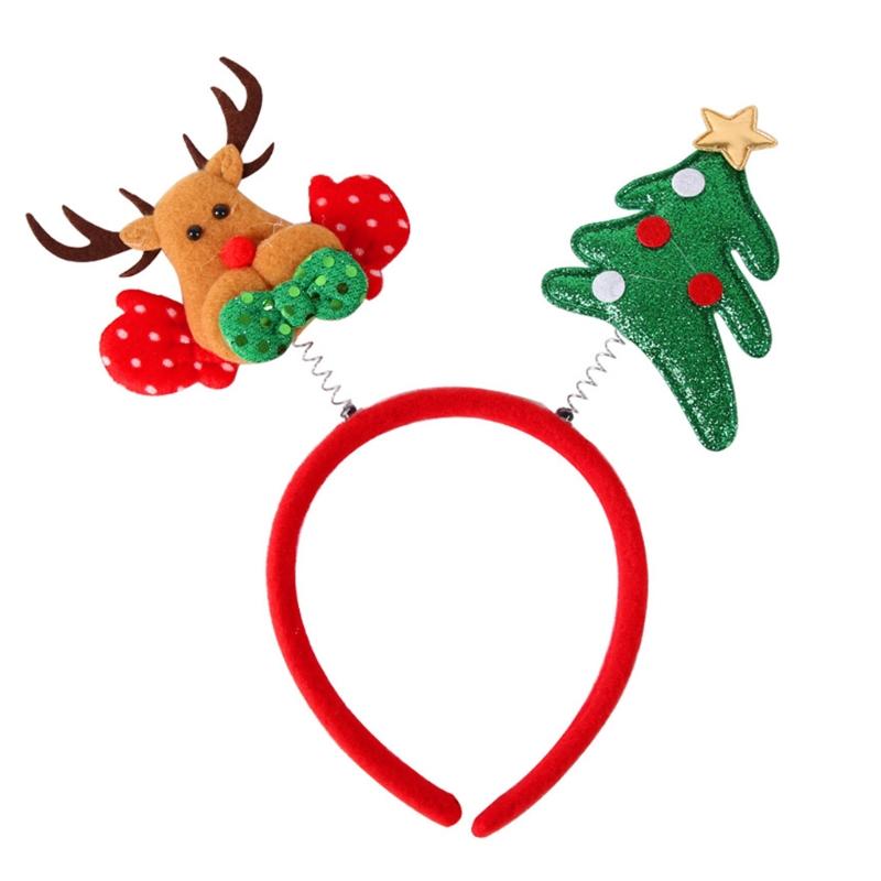 Santa Claus Headband Elk Hair Hoop Elastic Xmas Tree Headbands Christmas Photo Prop for Creative Holiday Party Headpiece