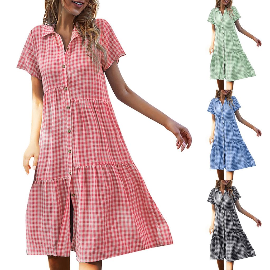 Damenmode-Design Kariertes Kleid Hemdkragen Lässiger Rock