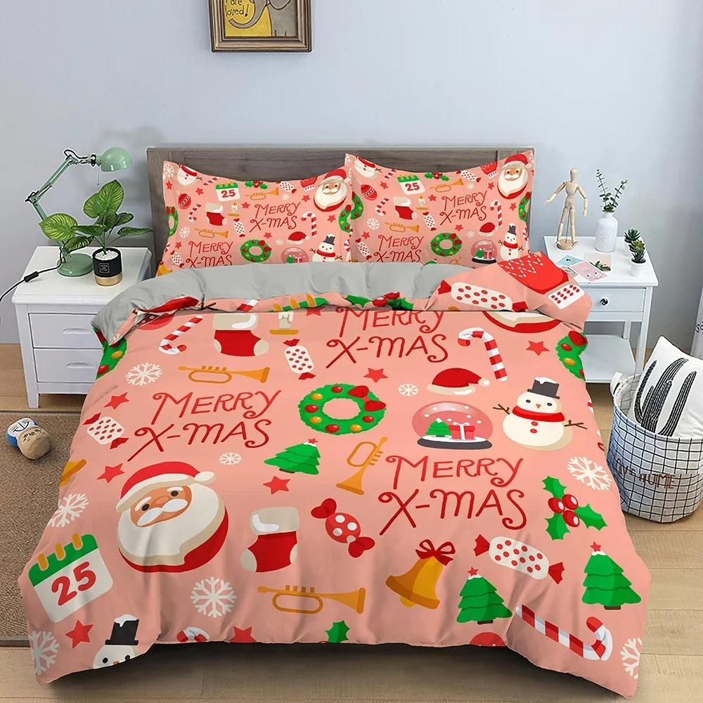 Merry Christmas Bedding Set King Queen Twin Size Duvet Cover Holiday Decorations For Bedroom