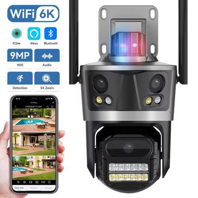 Üç Lens Üç Ekran 9MP 6K HD PTZ Wifi IP Kamera Çift Lens Çift Ekran 4K 8MP Otomatik Hareket Takibi ICsee Kablosuz Kamera
