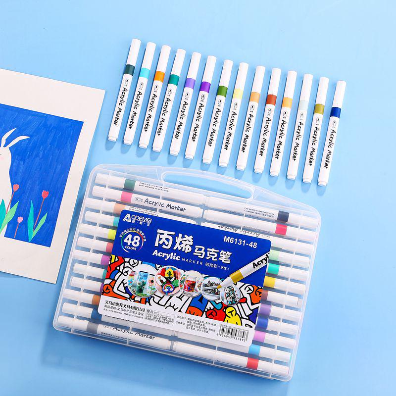 Acrylic Marker Pen Set - 12, 24, 36, 48 Colors for Kids Art and Painting with Portable Box