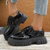 Fashion Black Platform Loafers for Women 2025 Autumn Thick Sole Patent Leather Dress Shoes Woman Non Slip Lace Up Oxfords Shoes