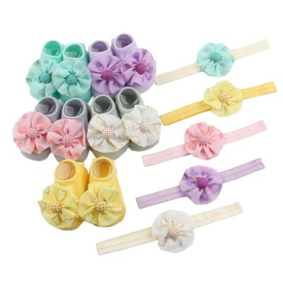 Baby Decorative Floral Hair Bands with Socks for 0-6 Month Baby Flower Pattern Infant Girl Headband Headwear Hairbands