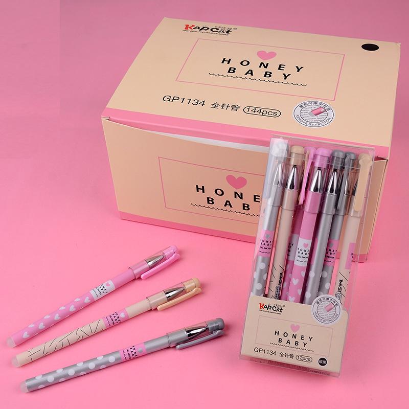 0.38mm Kawaii Heart Dots Erasable Pen Magic Ballpoint Pen Blue Black Ink Pen Student Stationery