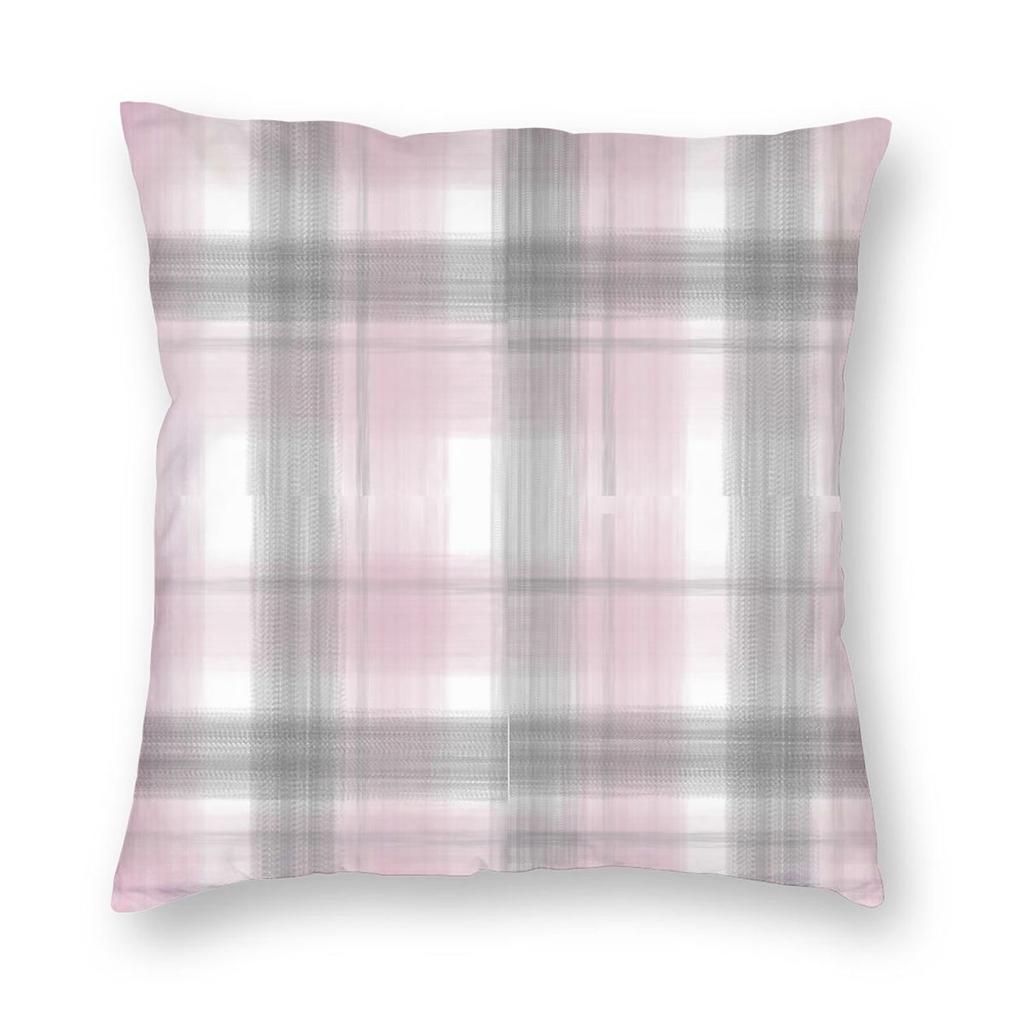 Federa per Cuscino Quadrata a Quadri Rosa e Grigio Poliestere Lino Velluto Creativa con Zip Federa Decorativa Custodia per Cuscino da Casa