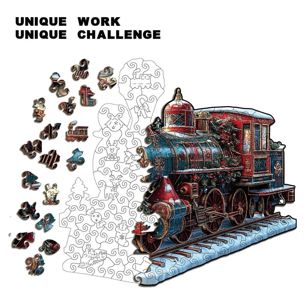 Weihnachtszug Puzzle Spielzeug Holz Speziell geformtes Puzzle Spiel Sparschwein Dekompressionspuzzle