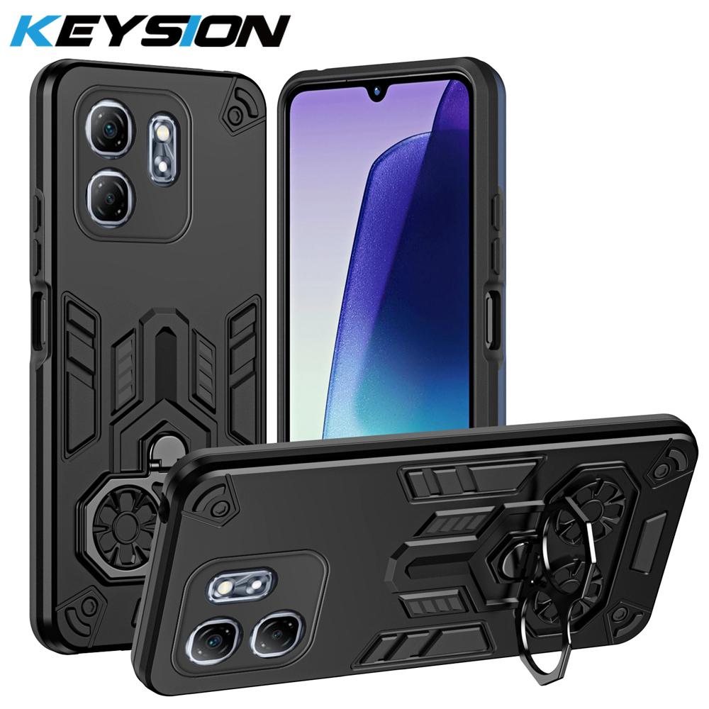 

KEYSION Shockproof Armor Case for Infinix Hot 50i Soft Silicone+PC Metal Ring Stand Phone Back Cover for Infinix Smart 9 for Smart 9 чёрный