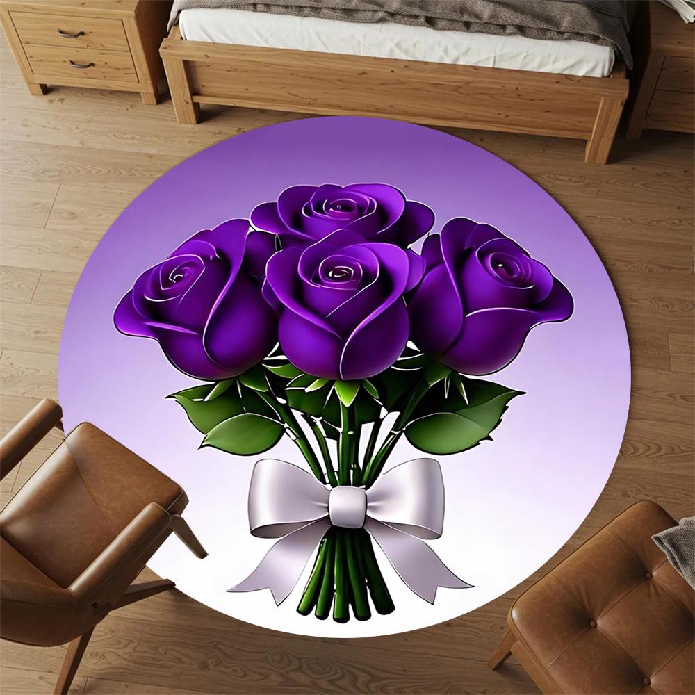 1pc Purple Roses Bouquet Round Chair mat office Area Rug - Non-Slip, Floor Mat for Office, Bedroom, and Indoor Decor p127125