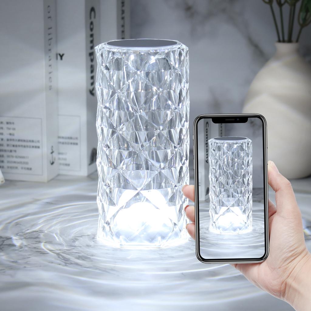 LED Crystal Desk Light Rose Light Projector Bedside Atmosphere Light 3/16 Color Touch Adjustable Night Light Diamond Small Night Light Romantic Gift