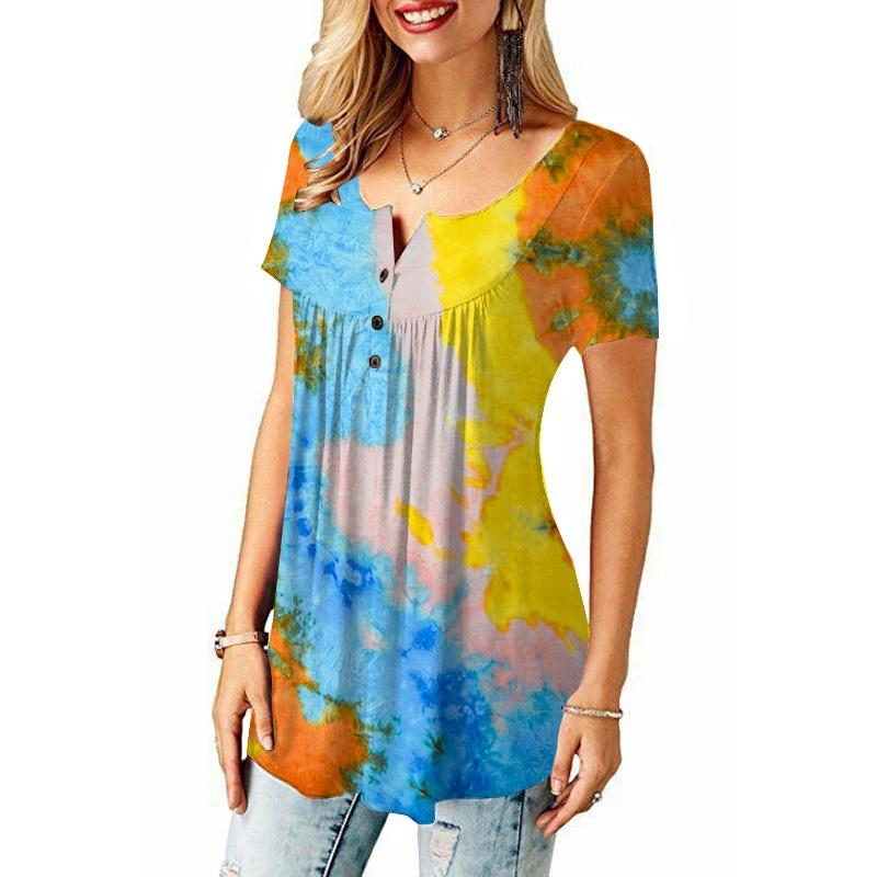 Women Short Sleeve Tie Dye T-shirt Plus Size Ladies Summer Casual Loose Tunic Tops