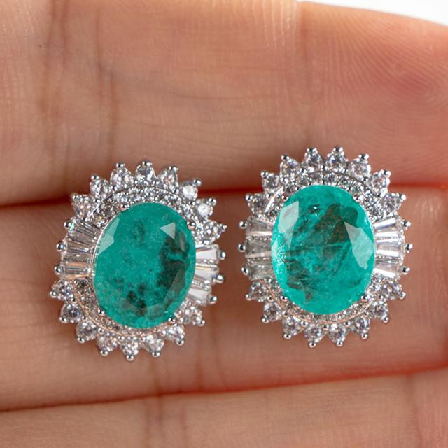 

Cellacity Роскошные женские серебряные серьги-гвоздики с овальной формой Параиба, турмалин, драгоценные камни, серебряные свадебные ювелирные изделия, женский подарок