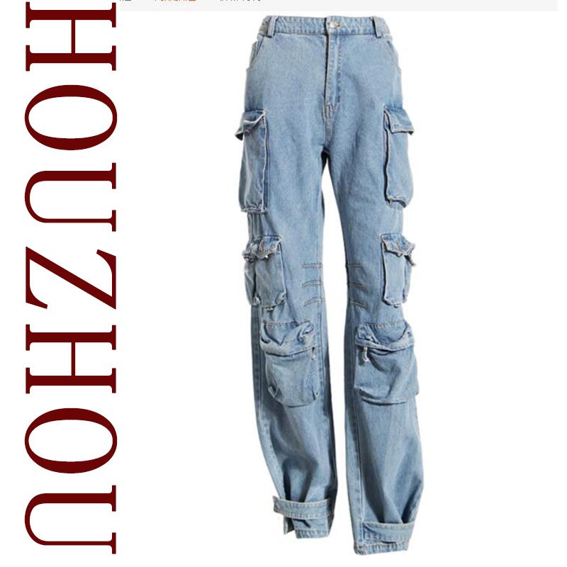 

Женские джинсовые брюки, осень-зима, широкие джинсы с несколькими карманами, модные свободные длинные джинсовые брюки для отдыха, новое поступление L синий