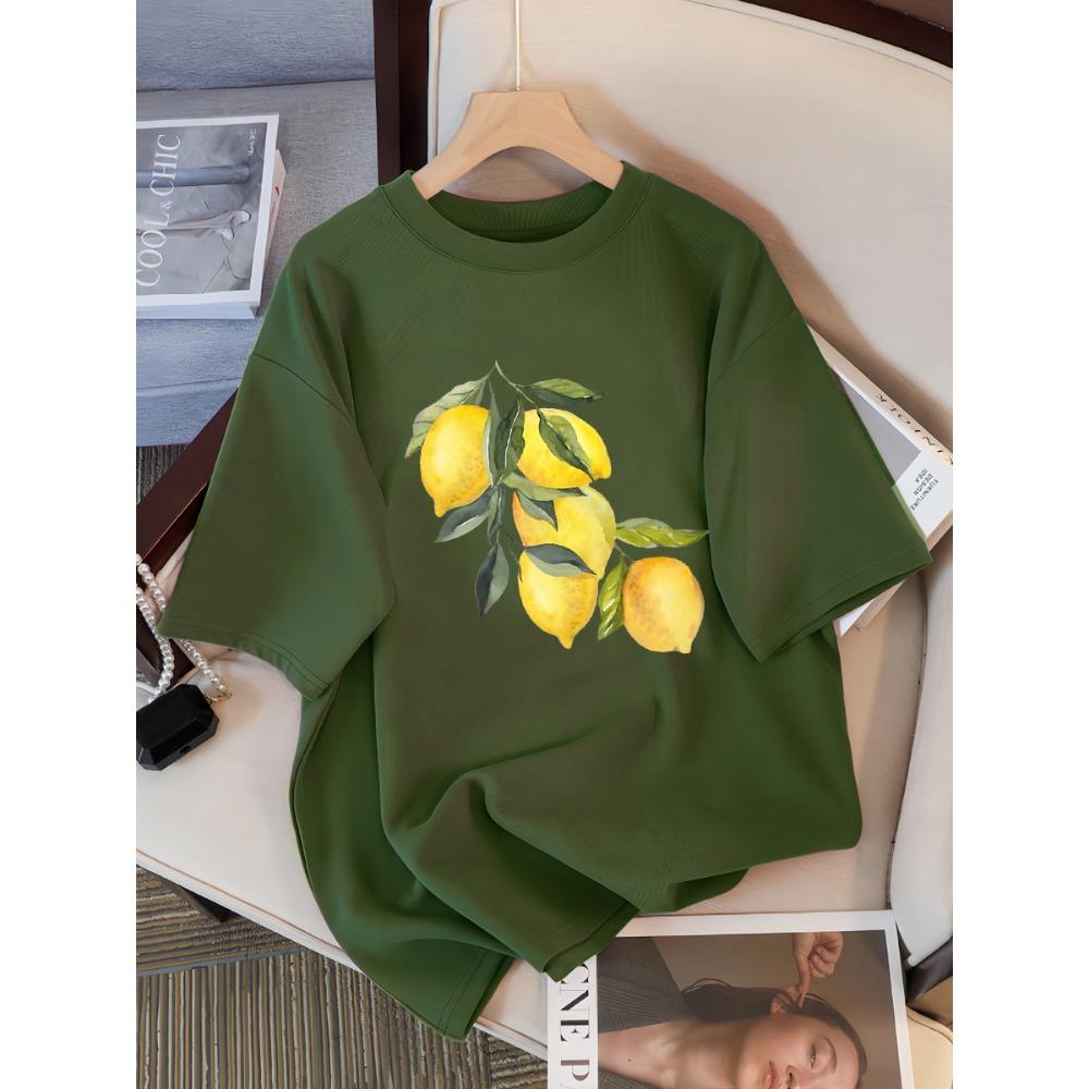 Verão Criativo Padrão Limão Feminino Casual Tops Macios Moda Camiseta Legal Roupa Algodão Rua Manga Curta Para Mulheres Camisetas