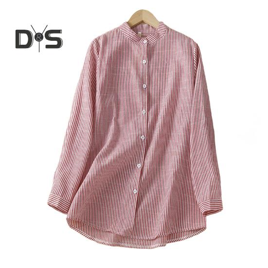 

Женская рубашка с воротником-стойкой, длинным рукавом, однобортная рубашка, вертикальный полосатый принт, свободный крой, офисная женская блузка M розовый