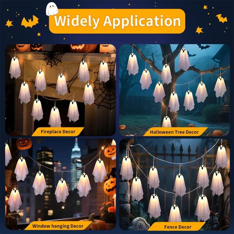 Haunted House Decor Halloween White Hanging Ghost Lights Horror Flying Ghost Props Glowing Spooky Ornaments for Halloween Party Outdoor Yard Decor