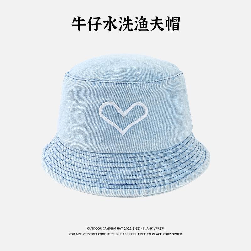 

Джинсовая панама с вышивкой love, солнцезащитная, от солнца, шляпа-ведро, повседневная, универсальная, уличная панама-ведро