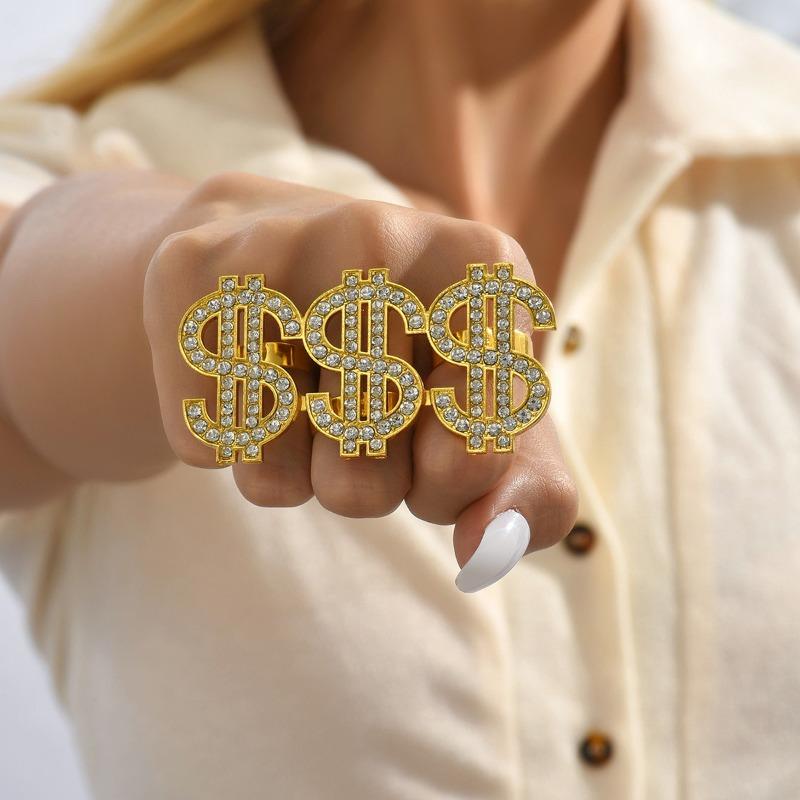 

Fashion Jewelry Domineering Cool Finger Ring Micro-inlaid Zircon Dollar Sign Ring срібний