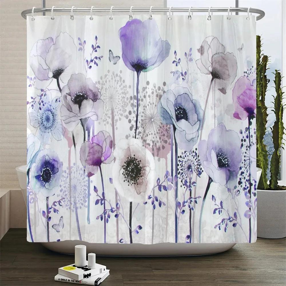 Beautiful Flowers Printed Shower Curtain Waterproof Polyester Curtain With Hook Decoration Bathroom Curtain 3D Shower Curtains