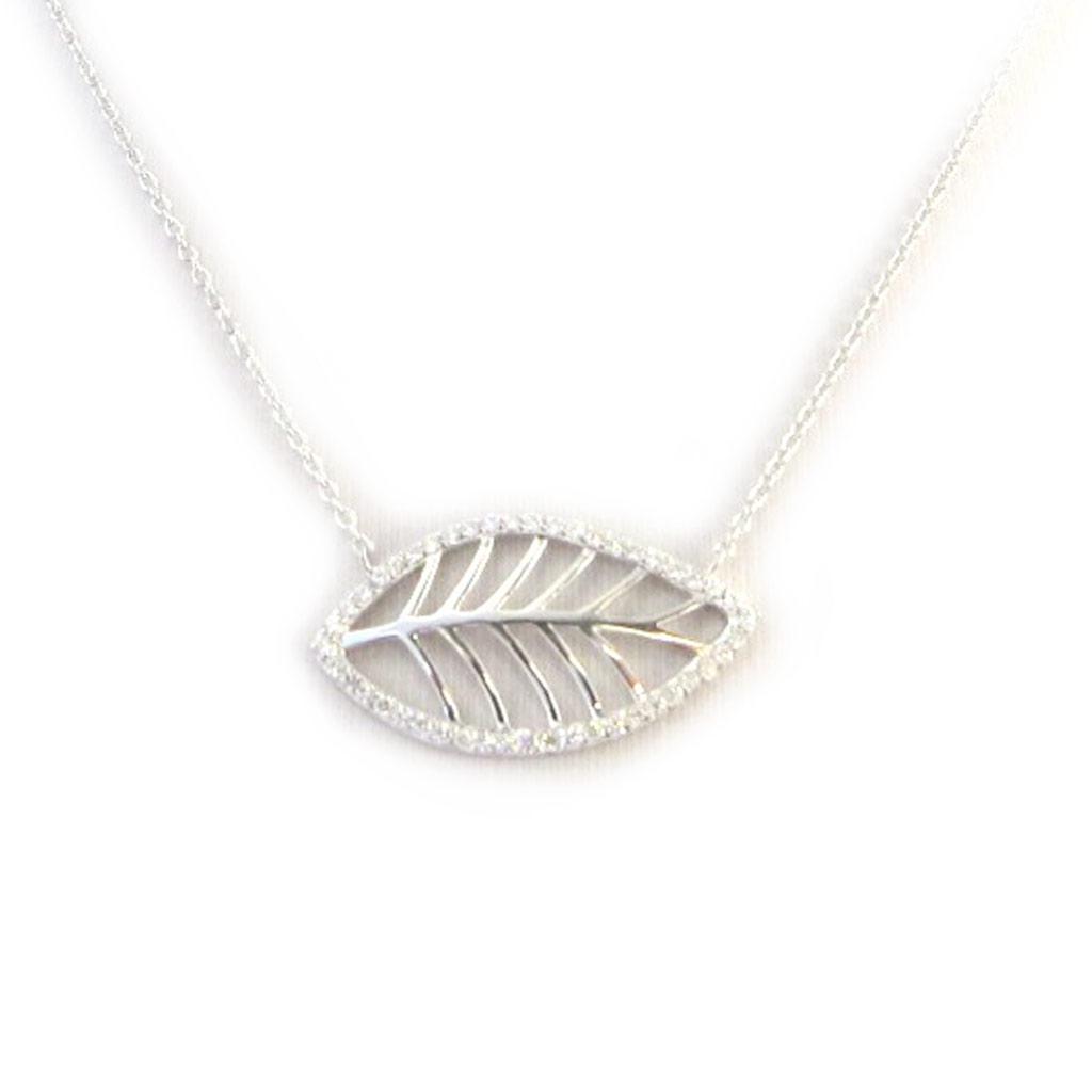 Les Trésors De Lily [M8996] - Stříbrný náhrdelník 'Zlatý list' bílé stříbro (rhodiované) - 28x15 mm