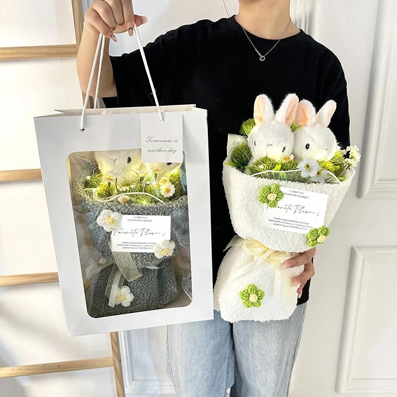 Rabbit Doll Plush Flower Bouquet Graduation Crochet Flower Bouquet Mother's Day Birthday Gifts Valentin Day Gift for Girlfriend