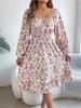 Elegant Fashion Floral Printed Women Dress Autumn Winter Square Neck Long Sleeve Party Tie Waist A-Line Dresses Loose Slim Fit Pleated Clothing