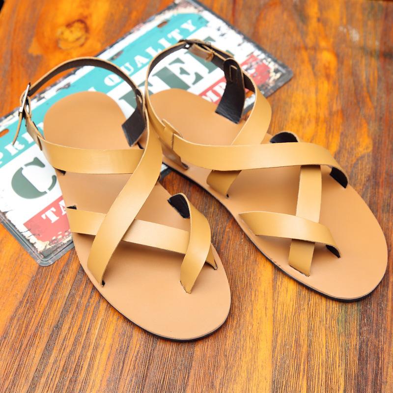 Fashion Mens Summer Breathable Leather Sandals Comfortable Roman Slippers for Outdoor Walking Casual Wear Non Slip
