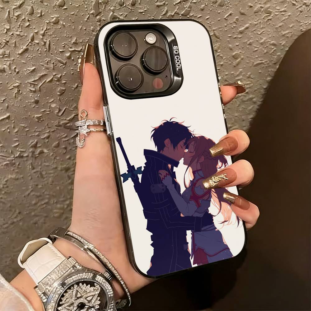 Kirito & Asuna Anime  Phone Case For iPhone 17,16,15,14,13,12,11 Plus,Pro Max,XS,Colorful Silver Black Cover