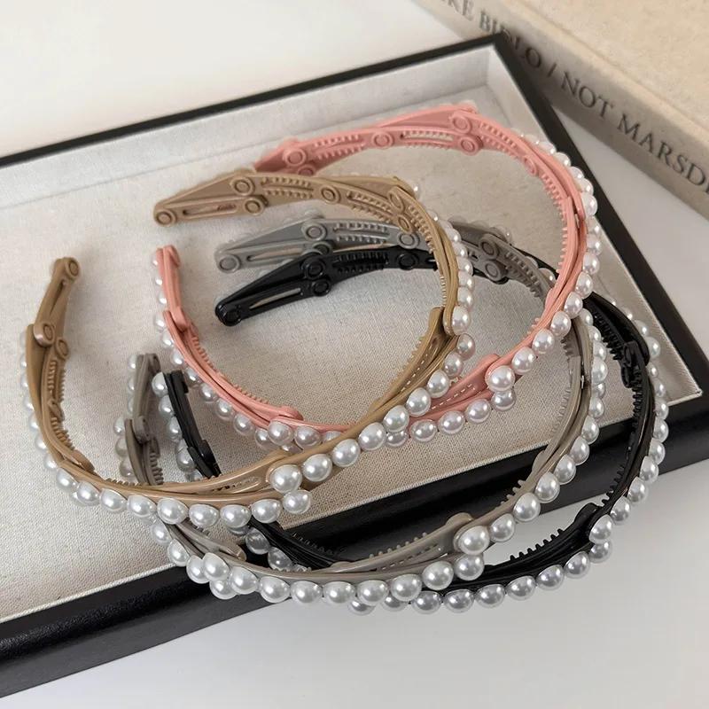 Mode Perlenstil Tragbares Faltbares Einziehbares Haarband für Frauen Rutschfestes Stirnband Gesichtswasch-Haarband Mädchen Haarschmuck