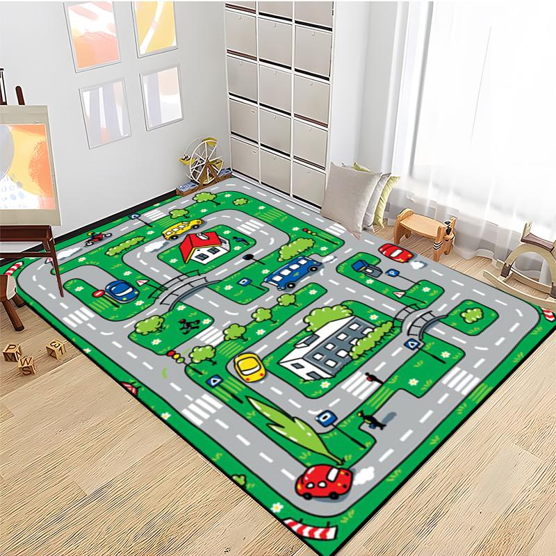 Kids Road Traffic Carpet Cartoon Car Toys Area Rug for Boys Girls City Life Educational Rugs Baby Room Bedroom Nursery Play Mat