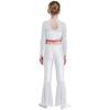 Girls Metallic Sequin Dance Set Long Sleeve Crop Top Paired with Sheer Mesh Bell Bottom Pants Performance Outfit