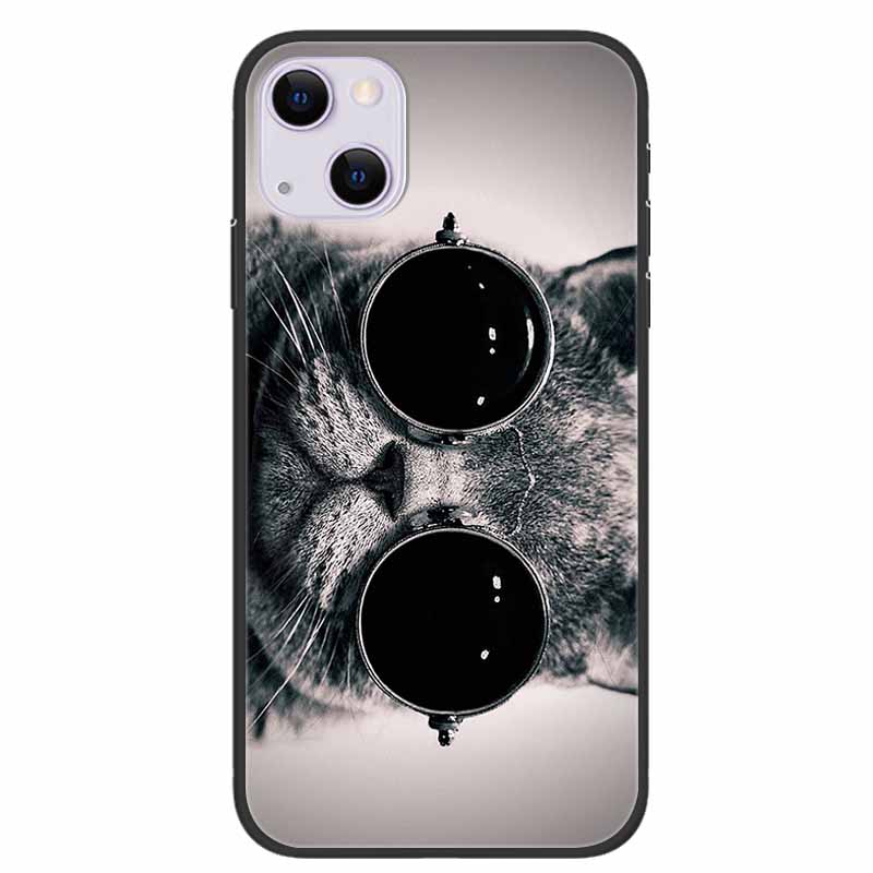 For iPhone 14/14 Plus Case Black Silicone Soft TPU Luxury Flower Animal Back Cover For iPhone 14/14 Plus New Shells for iPhone14