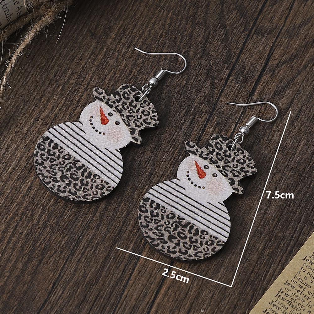 

Christmas Snowman Stripe & Leopard Patchwork Wooden Dangle Earrings