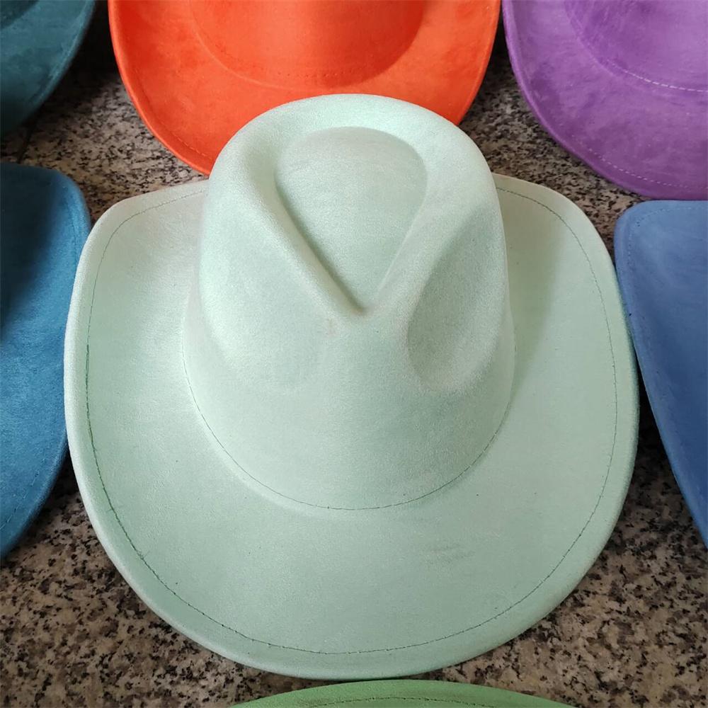 New Blue Suede Hat 7.5Cm Western Cowboy Women'S Fedora Hat Men'S Church Jazz Hat Fashion Travel Party Hat Denim Hat