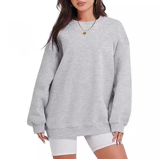 2024 Autumn/Winter Women's Plus Velvet Casual Loose Round Neck Hoodie, European & American Style