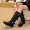 Korean Version of Fashion Boots Suede But Knee High Boots Women's 2025 Autumn New Suede Low Thick Heel Martin Boots