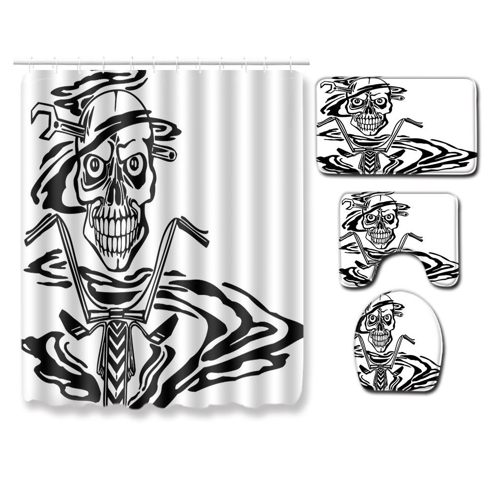 Thriller Skull Shower Curtain Floor Mat Combination Four-Piece Set Bathroom Toilet Carpet Mat Foot Mat
