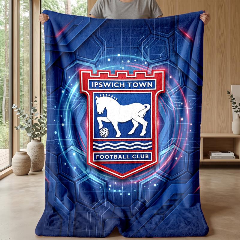 Ipswich Town Football Print Flannel Blanket, Soft Warm Lightweight Throw Blanket for Sofa Bed Camping
