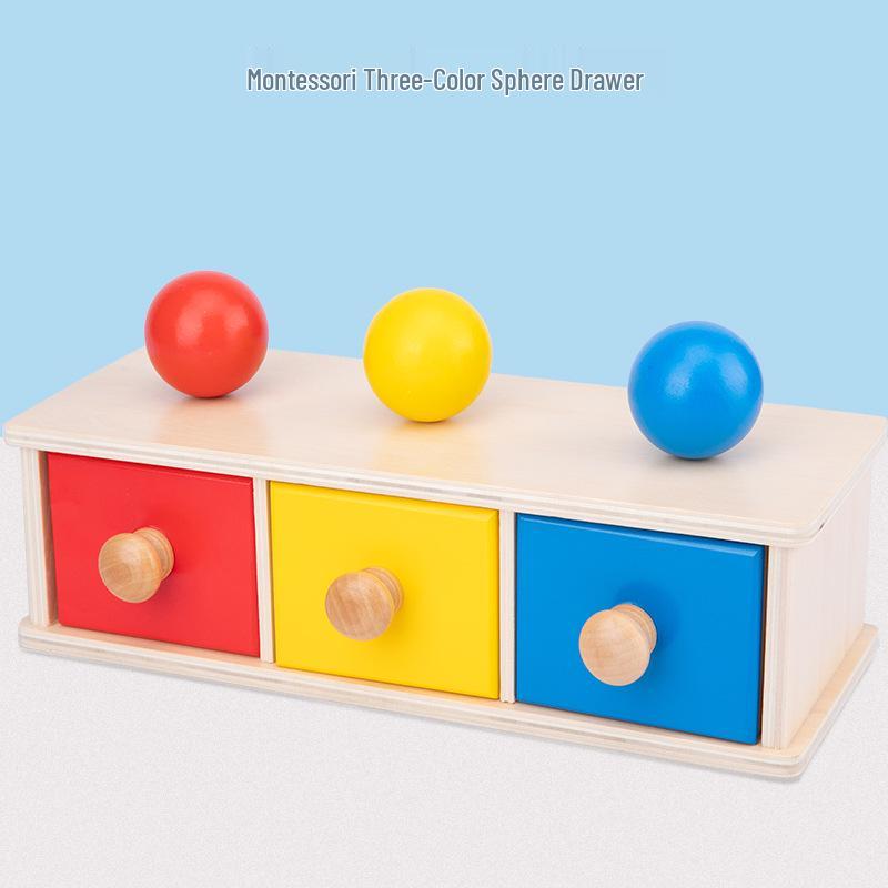 Montessori Wooden Drawer Box Early Education Textile Drum Pressure Ball and Puzzle Toys for Kindergarten