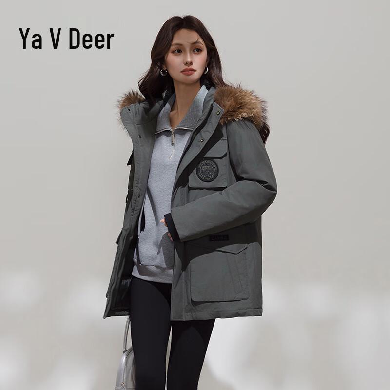 Yalu Women's Short Hooded Down Parka with Faux Fur Collar