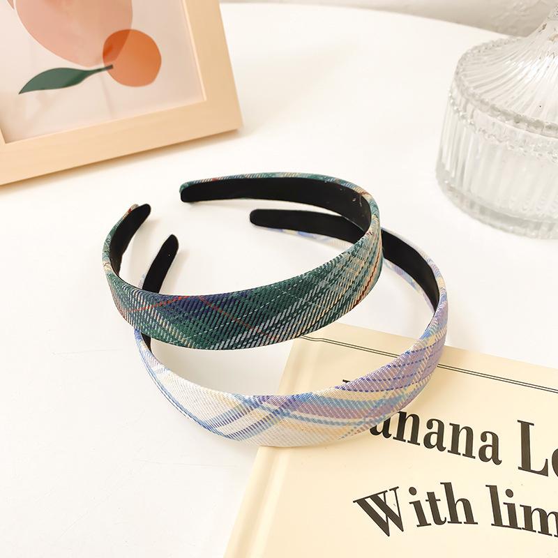 2 Stück/Set 2 cm dünner karierter Stoff-Haarreif für Frauen Mädchen tägliche Presse Haaraccessoires Koreanische JK Studentenuniform Kopfbedeckungen