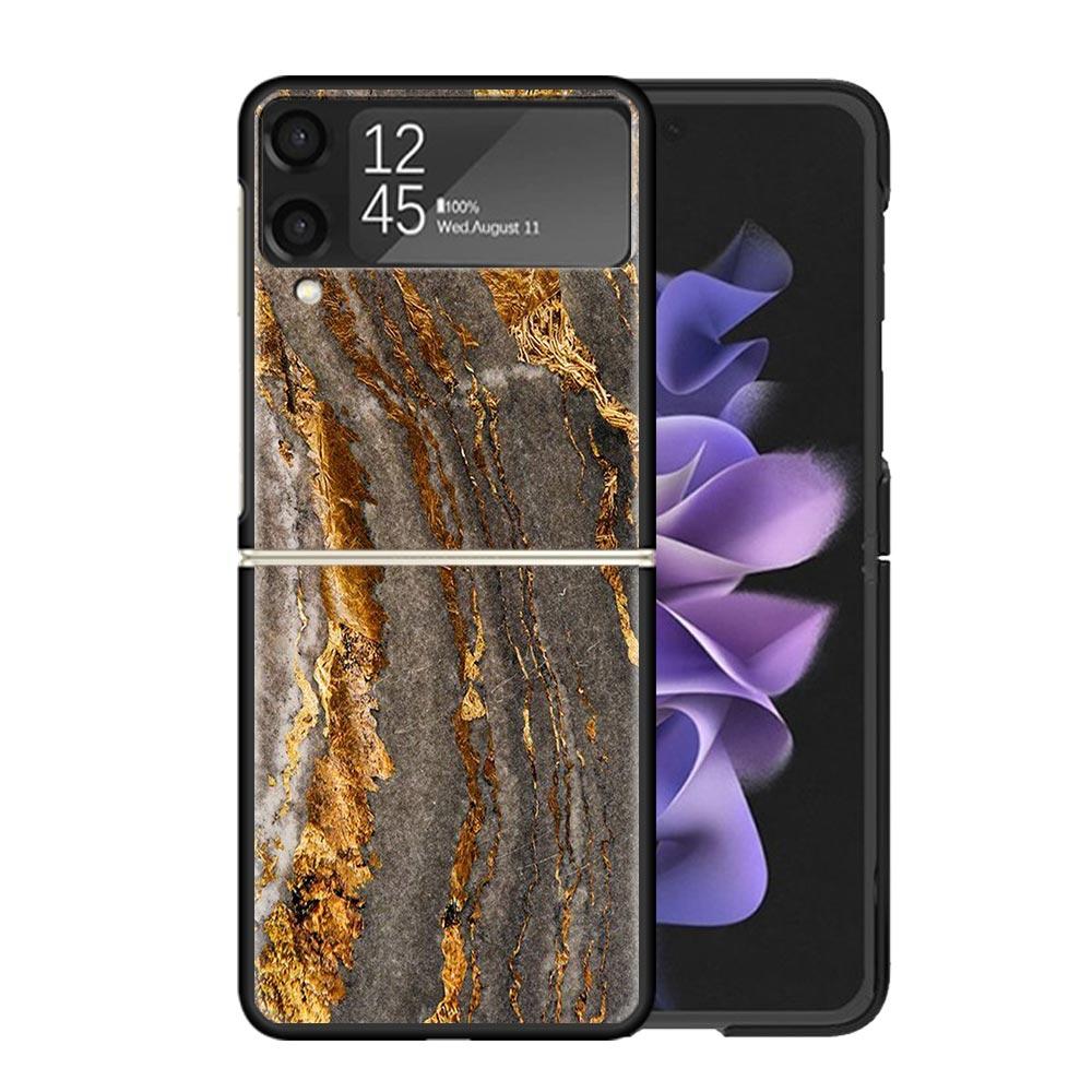 Fashion Gold Pink Geometric Marble Clear Phone Case For Samsung Z Flip 7 6 5 4 3 Galaxy ZFlip7 ZFlip6 ZFlip5 ZFlip4 ZFlip3 5G Pr
