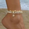 Three-Layer Millet Bead Bracelet Adjustable Beach Foot Jewelry Starfish Shell Ankle Chain  Elegant