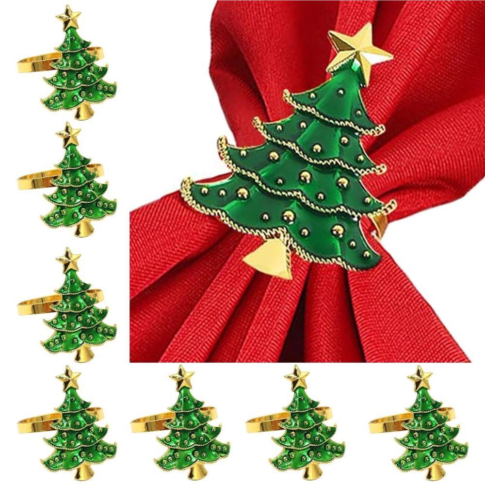 Circle Green Tree Napkin Buckle Metal Tissue Ring Party Supplies Christmas Tree Napkin Ring Xmas