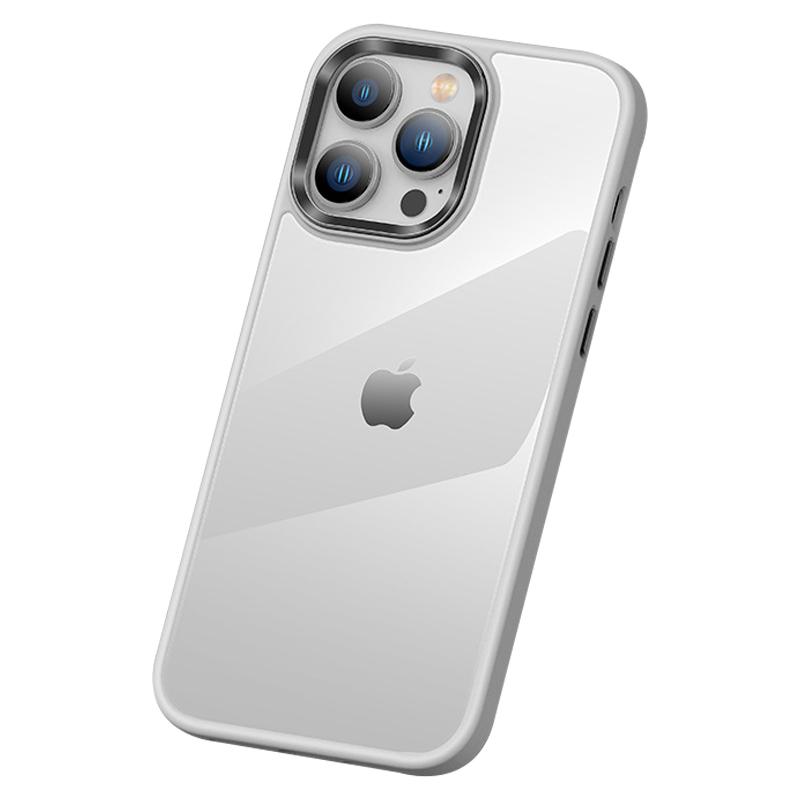 Anti-Scratch Phone Case for iPhone 15 Pro Max Slim Clear PC+TPU Phone Shell with Metal Lens Frame