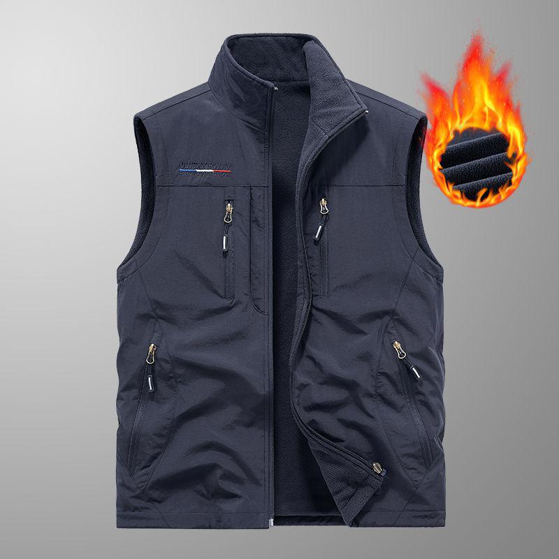 

Men s Reversible 8-Pocket Fleece Vest - Autumn/Winter Polar Fleece, Sleeveless and Thickened for Outdoor Use L (120-135 jin)