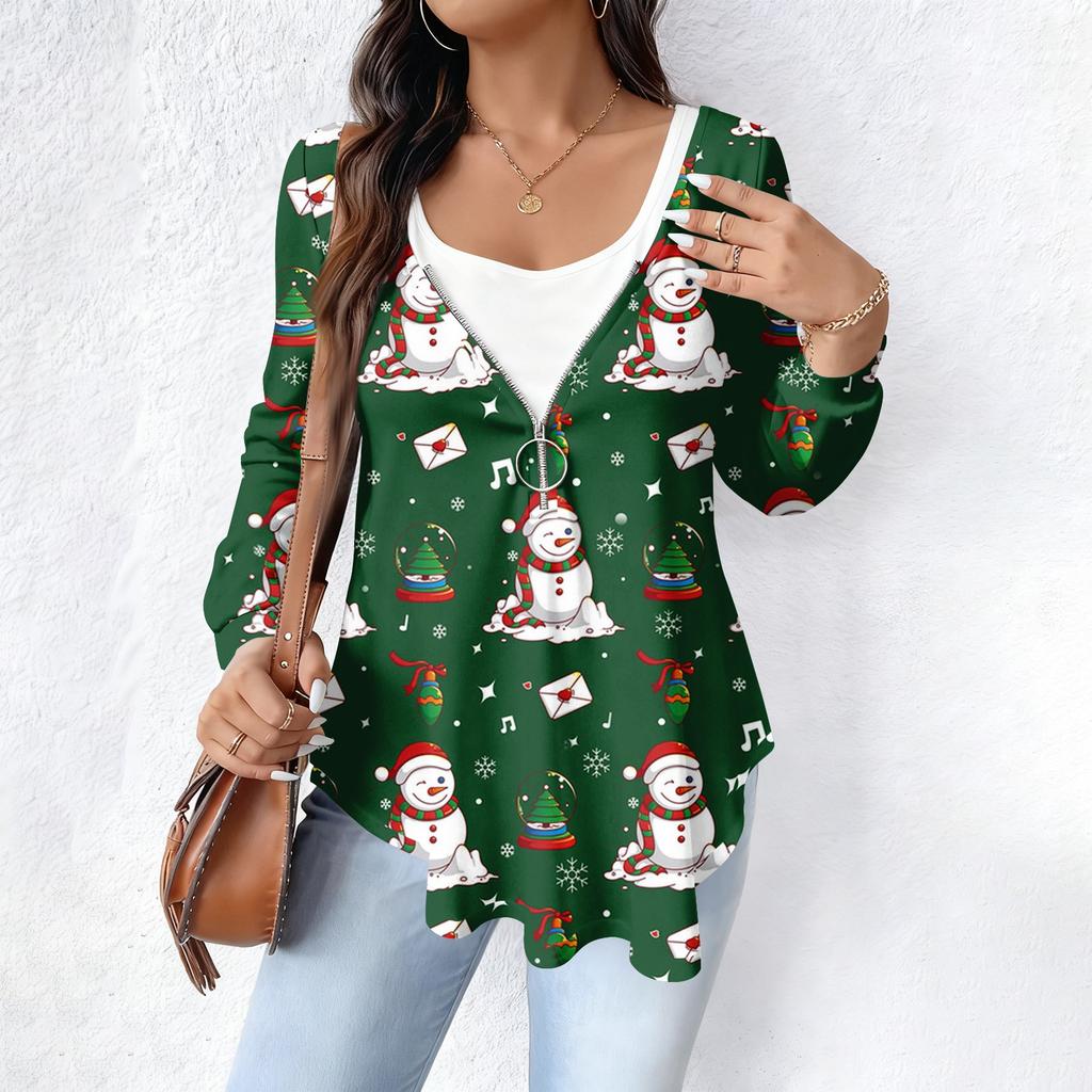 Women's Fashionable Casual Long Sleeved Loose Oversized Printed Top