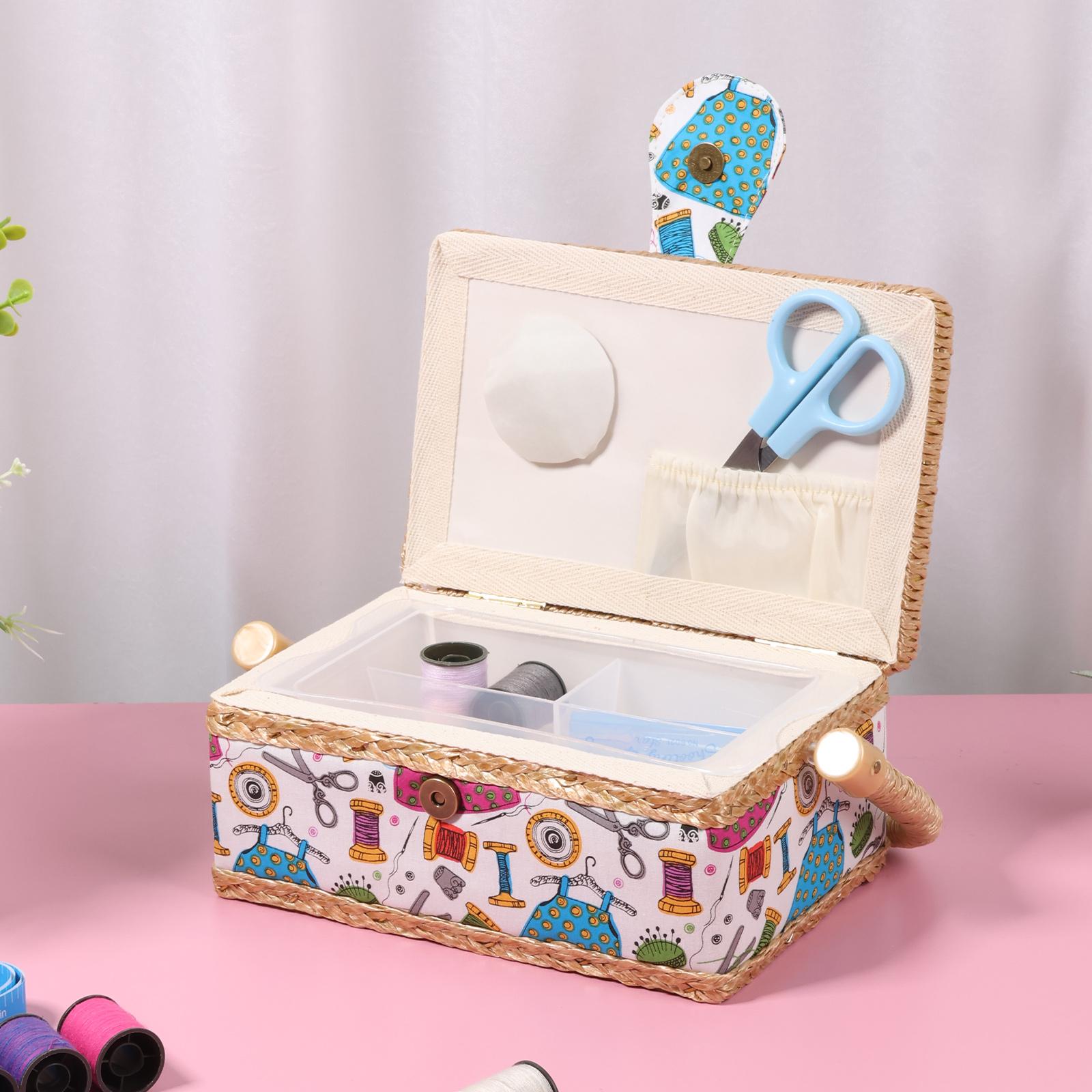 

Sewing Kit Storage Box Sturdy Dust Proof Sewing Organizer Basket PortableKnitting Needles Storage Bag For Sewing Accessories